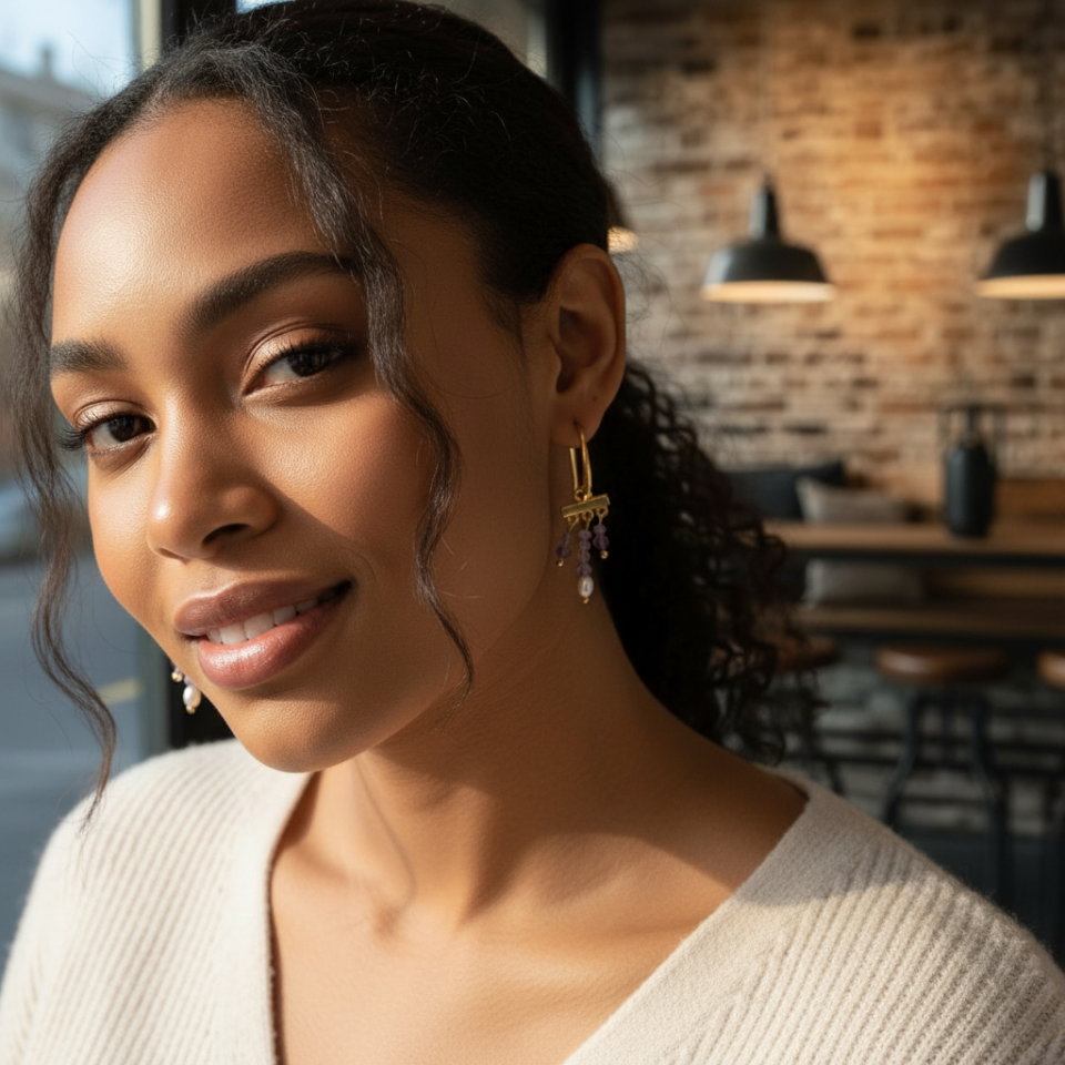 Boucles d’oreilles Morgane – Améthyste, Perles de culture