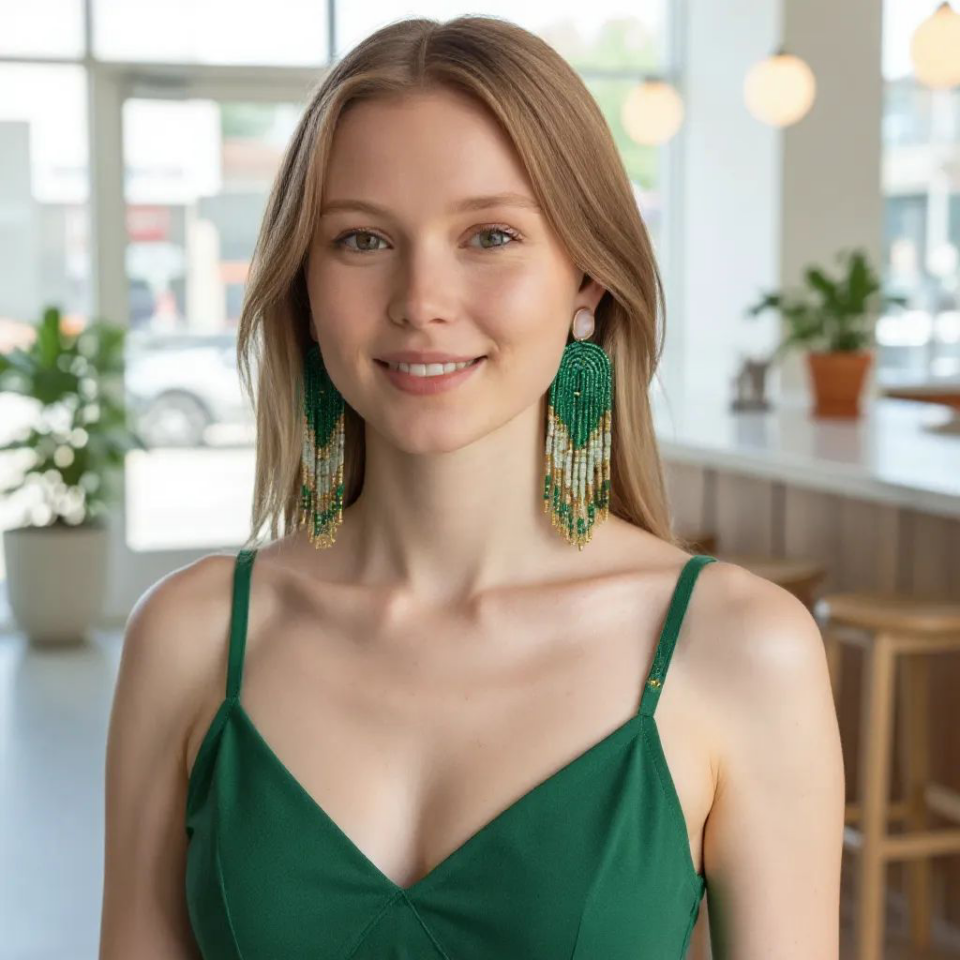 Boucles d’oreilles Hathor – Franges Miyuki, Nacre